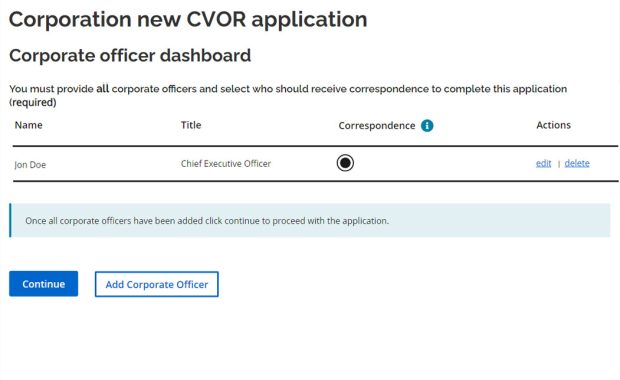 CVOR dashboard screenshot