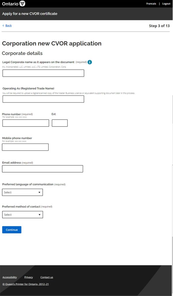 cvor form corporate officer details